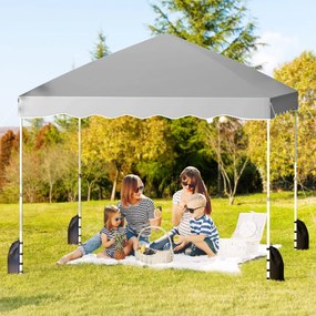 Tenda dobrável portátil com 8 estacas, 4 âncoras, 4 cordas de vento, 4 sacos de areia, 300 x 300 x 266-286 cm - cinza