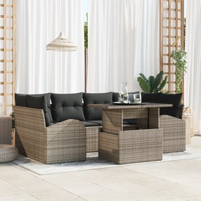 Conjunto de Sofá de Jardim de 7 Peças com Almofadas Cinza Rattan Polié