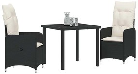 Conjunto de Jantar para Jardim 3 Peças com Almofadas em Rattan Sintéti