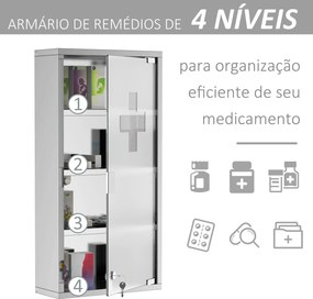 Armario de Kit de primeiros socorros em aço inoxidável para medicamentos 60x30x12cm prata