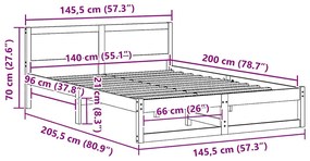 Estrutura de Cama Natural Madeira de Pinho Maciça 140 x 200 cm