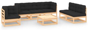 vidaXL 7 pcs conjunto lounge de jardim c/ almofadões pinho maciço