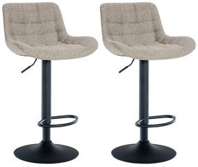 Conjunto de 2 bancos de bar Tover em tecido e com estrutura preta 48 x 81-105 x 54 cm Castanho acinzentado