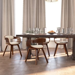 Cadeira jantar 4 pcs madeira curvada/couro artificial cor creme