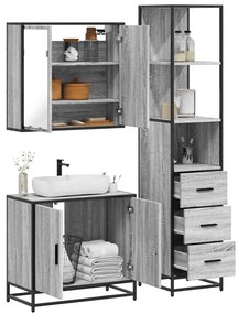 3 pcs Conjunto móveis casa de banho madeira proc. cinza sonoma