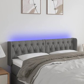 Cabeceira cama c/ luzes LED tecido 163x16x78/88cm cinza-escuro