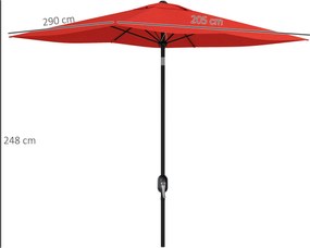 Guarda-sol retangular inclinável de 2 x 3 m com manivela, lona de poliéster impermeável de alta densidade (180 g/m²), vermelho