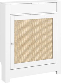 Cobertura para Radiador com Porta Rebatível e Vime Proteção Radiador de MDF 78x19x95,5 cm com Compartimento Desenho Boémio Branco