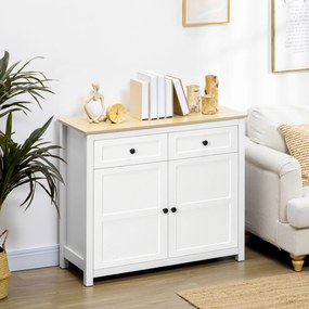 Cómoda com 2 portas e prateleira ajustável em altura, 2 gavetas, 100 x 40 x 85 cm, branca e com acabamento em imitação de madeira