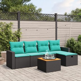vidaXL 6 pcs conjunto de sofás p/ jardim c/ almofadões vime PE preto