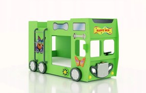 Cama para criança Beliche Autocarro 207 x 116 x 150 cm com Luzes LED 2 colchões e estrados incluídos, capacidade de 100 kg Verde