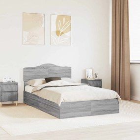 vidaXL Cama com Armazenamento com cabeceira Cinza Sonoma 135 x 190 cm