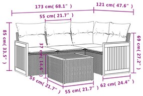 5 pcs conjunto de sofás p/ jardim com almofadões vime PE bege