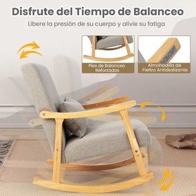 Cadeira de baloiço com almofada lombar Encosto e assento acolchoados Estrutura em madeira de borracha natural cinzenta