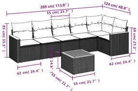 7 pcs conj. sofás jardim c/ almofadões vime PE bege misturado