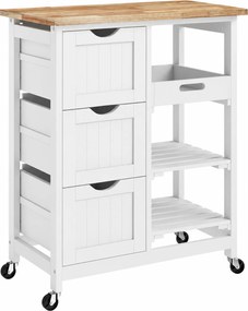 HOMCOM Carrinho de Cozinha com Rodas Carrinho de Serviço com 3 Gavetas 2 Prateleiras Abertas e Bandeja 67x37x85,5 cm Branco | Aosom Portugal