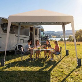 Tenda Dobrável para Exterior, 300 x 300 x 247-267 cm, Altura Regulável com 4 sacos pesos, Bege