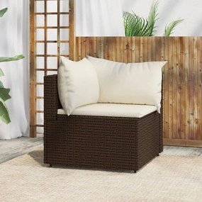 vidaXL Sofá de canto para jardim com almofadões vime PE castanho