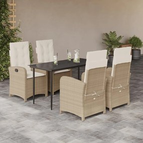 5 pcs conjunto de jantar p/ jardim com almofadões vime PE bege
