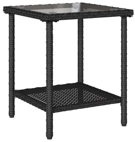 Sofá de jardim em forma de L c/ mesa e almofadões vime PE preto