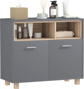 Móvel de arrumação para casa de banho 80 x 35 x 70 cm de estilo moderno com compartimentos abertos e portas duplas cinzento