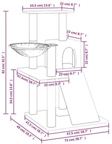 Árvore p/ gatos c/ postes arranhadores sisal 82 cm cinza-escuro
