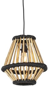 Candeeiro de suspensão oriental em bambu com preto 32 cm - Evalin