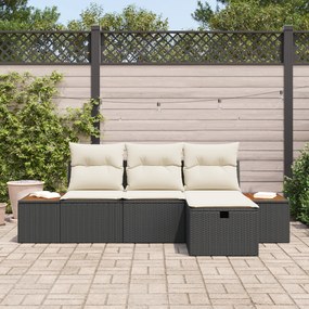Conjunto de Sofá de Jardim de 4 Peças com Almofadas Preto Rattan PE