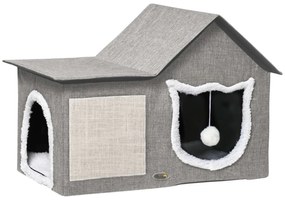 PawHut Casa Gatos Almofada Arranhar Macia Bola Suspensa 65x41x45,5 cm Cinza Conforto e Entretenimento