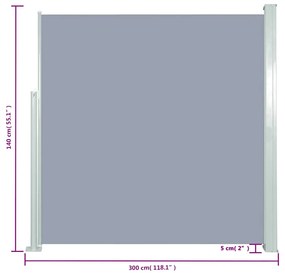 Toldo lateral retrátil 140x300 cm cinzento