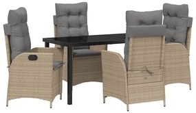 Conjunto de Jantar de Jardim com 5 Peças e Almofadas Bege em Rattan de