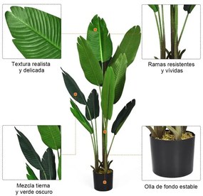 Palmeira tropical artificial com vaso preto para interior com 10 folhas realistas 160 cm Verde