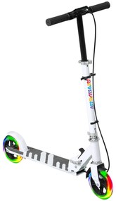 AIYAPLAY Trotinete Dobrável para Crianças de 3-8 Anos com Luzes LED Guiador com 4 Alturas Ajustáveis Travão Traseiro e de Mão 73x36x73-89 cm Branco | Aosom Portugal