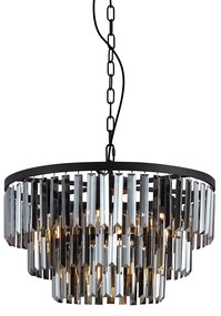 Lustre moderno preto com vidro fumê 9 luzes - Amel