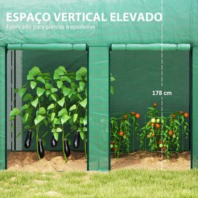 Estufa Pequena Estufa de Exterior com Porta Dupla com Fecho de Correr e Cobertura de PE 200x100x178 cm Verde
