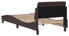 Estrutura de cama c/ cabeceira 90x190 cm tecido castanho-escuro