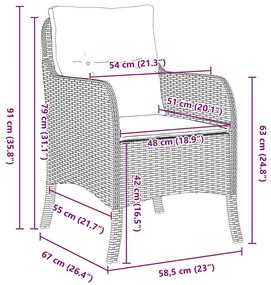 Conjunto de Jantar de Jardim 7 Peças com Almofadas Cinza Claro Rattan