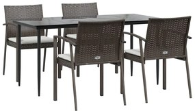 5 pcs conjunto de jantar p/ jardim c/ almofadões vime PE e aço