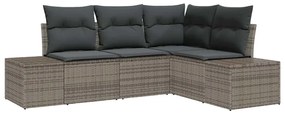 Sofá de Jardim com 4 Peças e Almofadas em Rattan Cinza