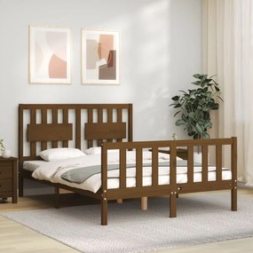 Estrutura cama cabeceira 140x190 cm madeira maciça castanho-mel