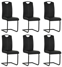 Cadeiras de jantar cantilever 6 pcs couro artificial preto