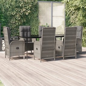 vidaXL 7 pcs conjunto jantar jardim c/ almofadões vime PE preto/cinza