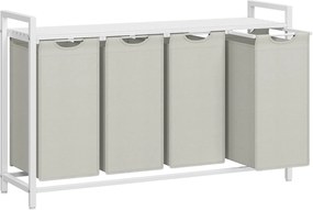 Cesto de roupa suja VASAGLE, cesto de roupa suja com 4 compartimentos, sacos de roupa removíveis e removíveis, separador de roupa suja, prateleira, estrutura de metal, 4 x 40 L, 116 x 33 x 72 cm, branco BLH401W01