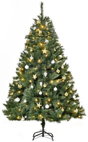 HOMCOM Árvore de Natal Artificial com 745 Ramos 200 Luzes LED com Cor Branco Quente Suporte e Decorações Incluídas Ø112x180cm Verde