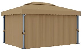 Gazebo com cortina 4x3 m alumínio cinzento-acastanhado