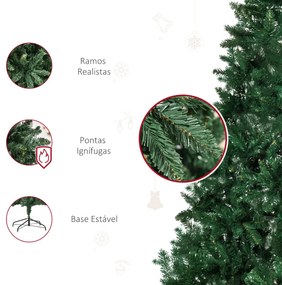 Árvore de Natal Artificial 210cm Ignífuga com 1064 Ramas com 2 Tipos de Pontas de PVC e Base de Aço Decoração de Natal para Interiores Verde