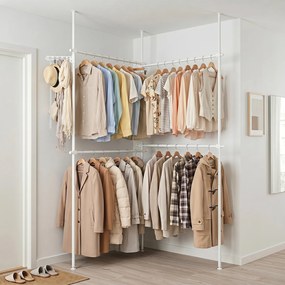 Cabideiro de Roupa 139-244 x 110-315 cm , Estrutura de Pé com 4 Barras Extensíveis, Branco