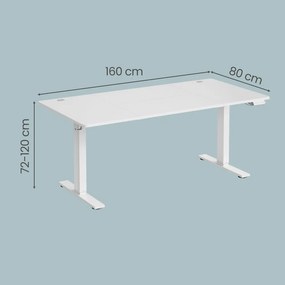 Secretária elétrica com regulação elétrica da altura, 160 x 80 x (72-120) cm, com porta USB-C Branco