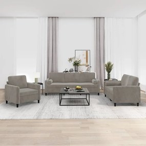 vidaXL 3 pcs conjunto sofás c/ almofadas/almofadões veludo cinza-claro