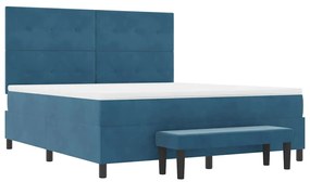 Cama Box Spring com Colchão e Banco Azul Escuro 180x200 cm Veludo
